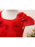 Cap Sleeves Red Lace Tulle 3D Flowers Flower Girl Dress